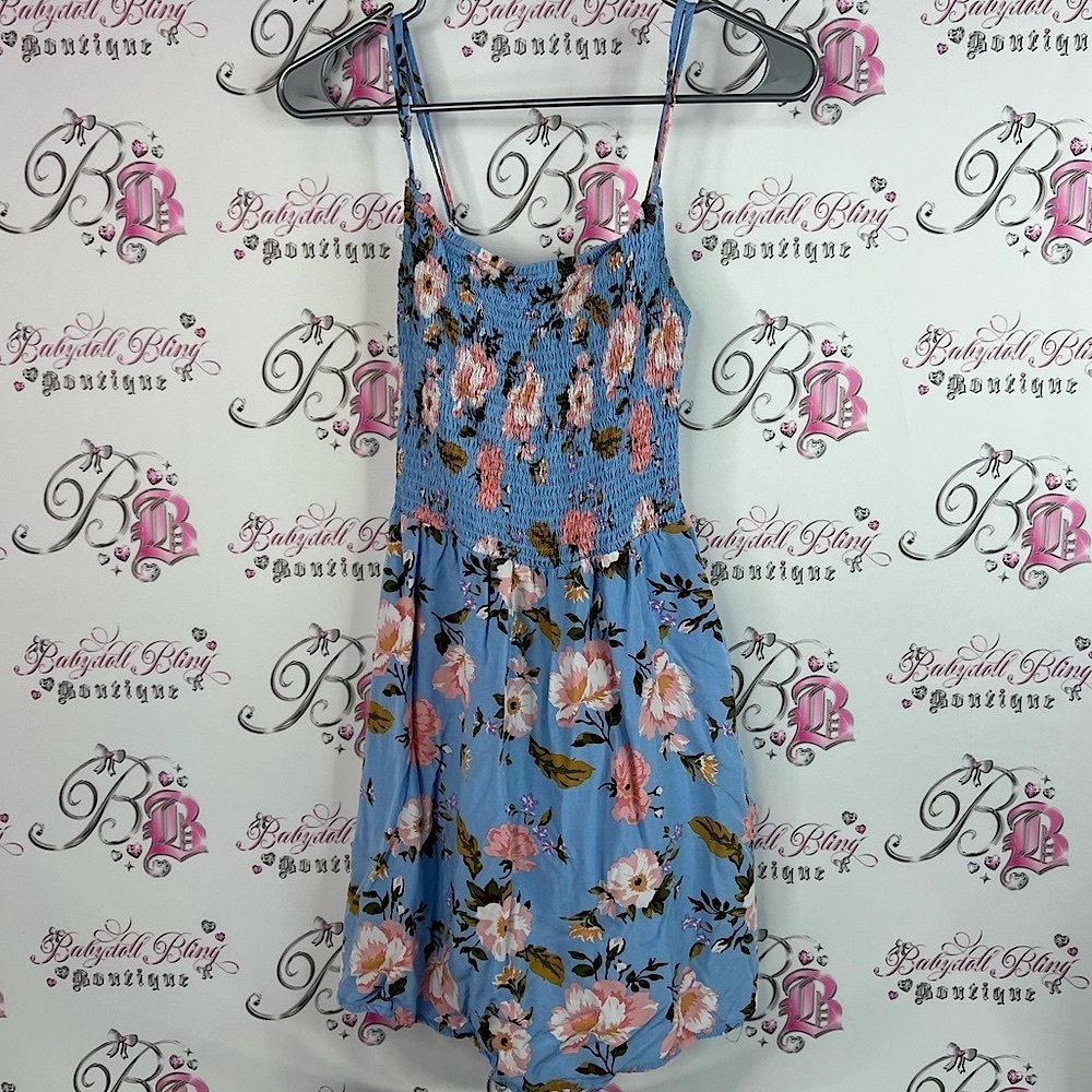 Streetwear Society dress smocked flowers floral Blue and Pink Smocked Top